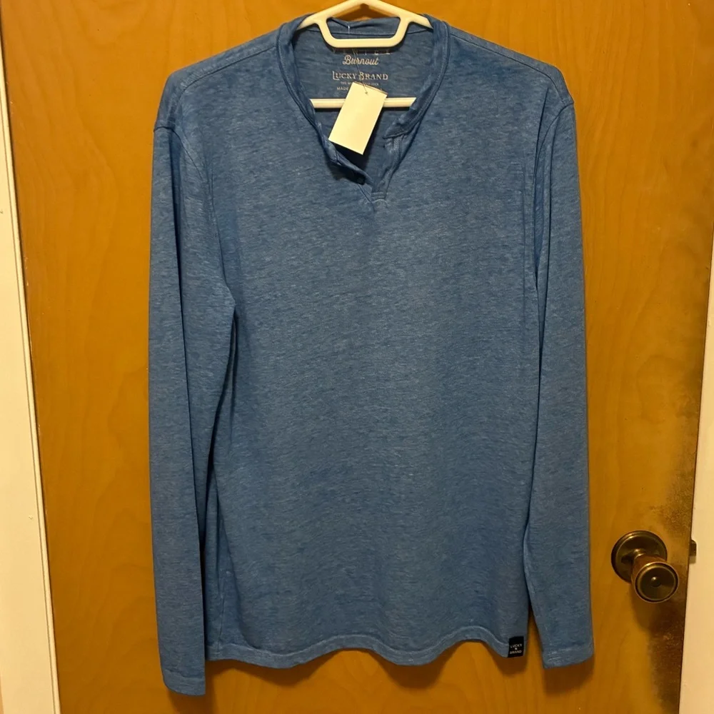 NWT Lucky Brand Mens Heather Blue Venice Burnout Notch Neck Long Sleeve Size S - Picture 5 of 13
